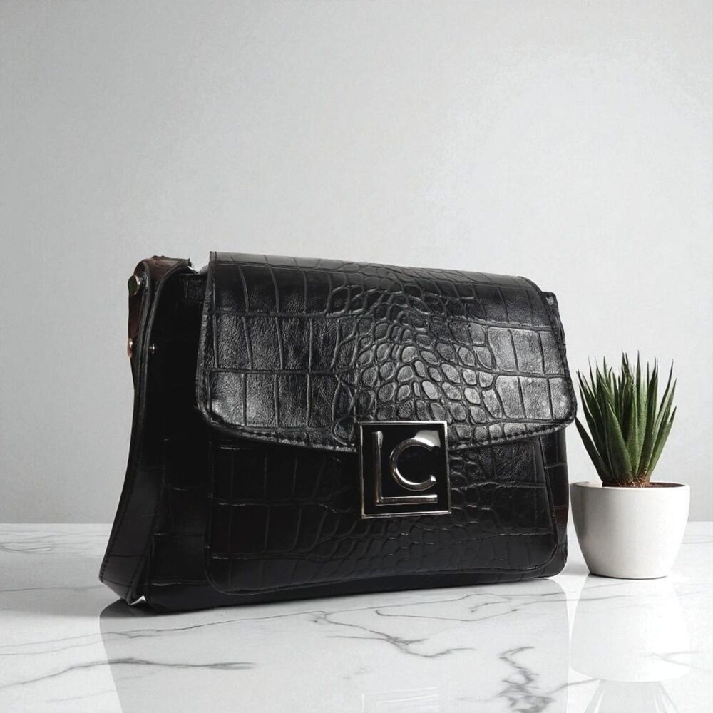 Lc Lauren Conrad Women's Black Crocodile Shoulder Bag